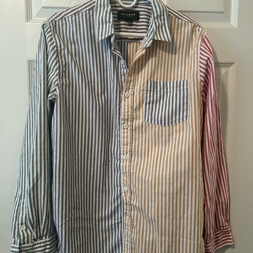 PAC sun striped button down shirt sz L